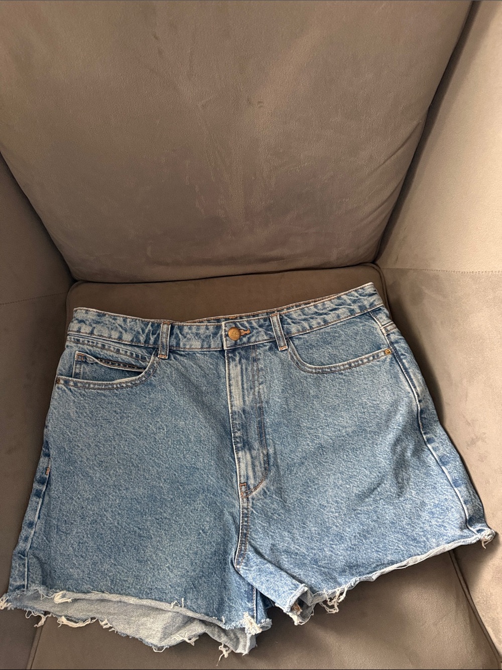 Zara Light Blue High-Rise Frayed Denim Shorts with Pink Label